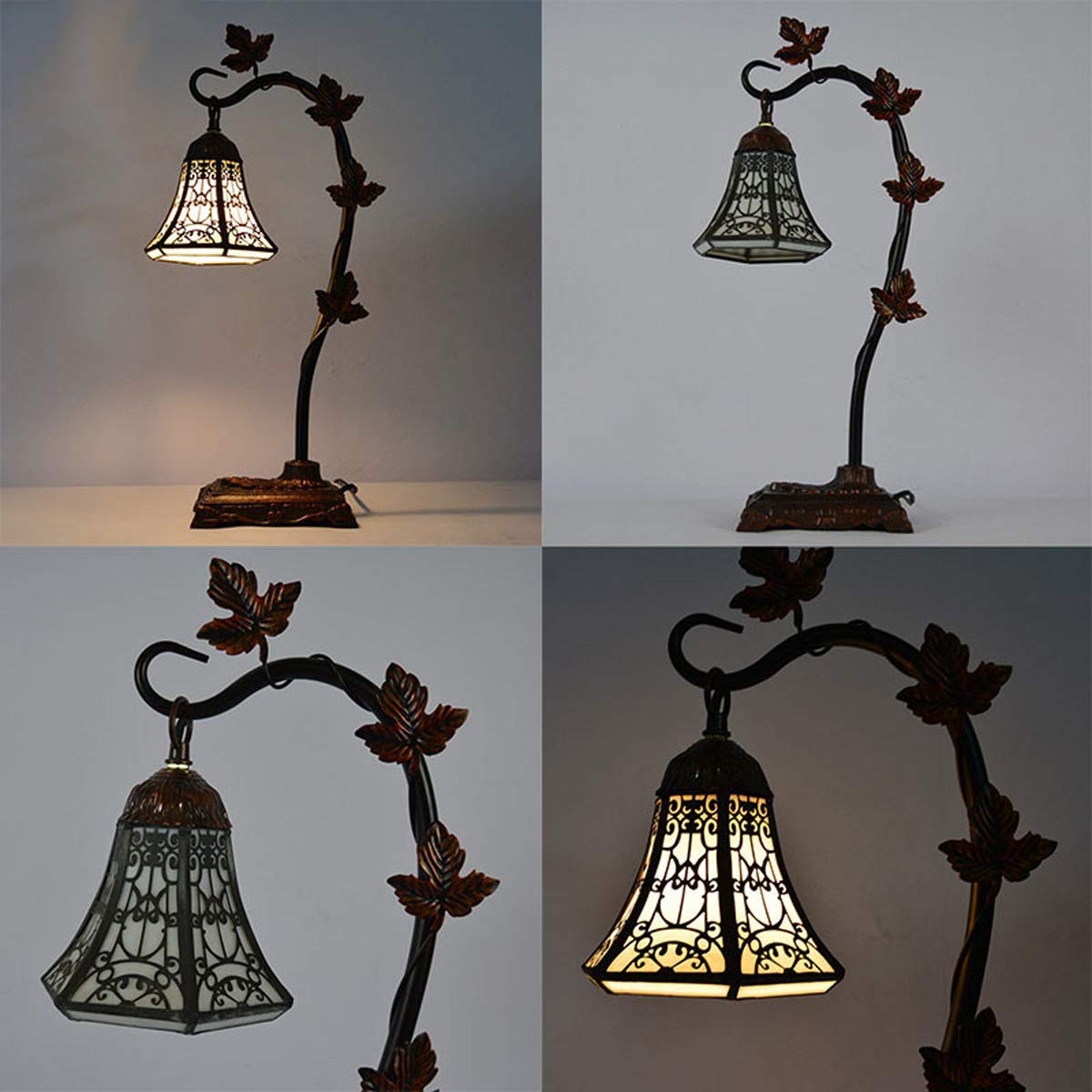 GDLight Tiffany-Stil Gooseneck Tischlampe Pastoral Buntglas Rebe Schreibtisch Lights Vintage-Leselampe für Wohnzimmer Schlafzimmer Nacht Cafe
