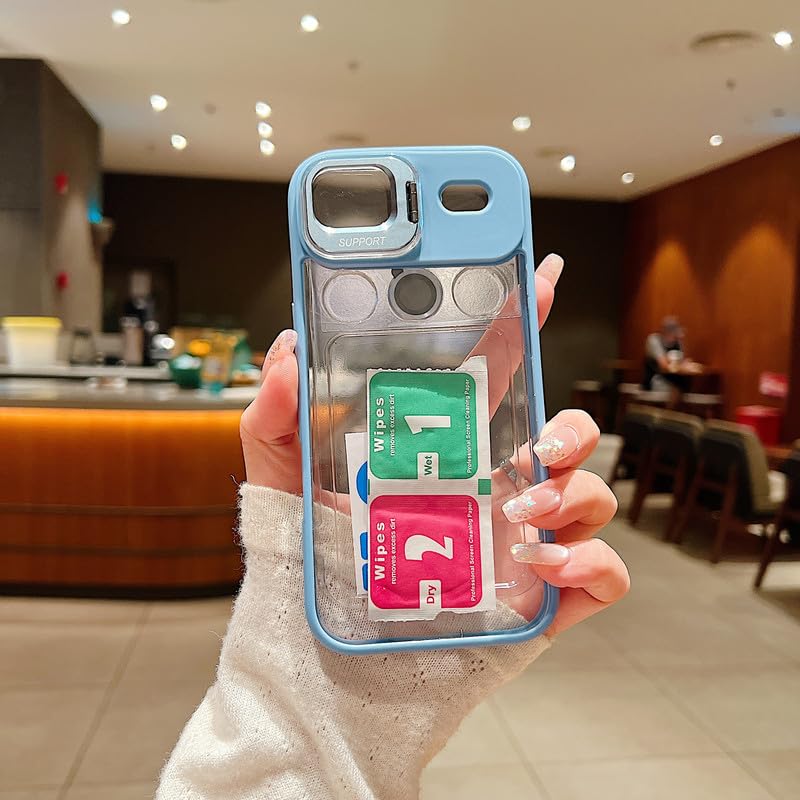 Image of Clear Case for iPhone Air | Metal Lens Protector & 180 Rotating Bracket | Shockproof Transparent Hard Back Cover with Soft TPU Frame - Sierra Blue