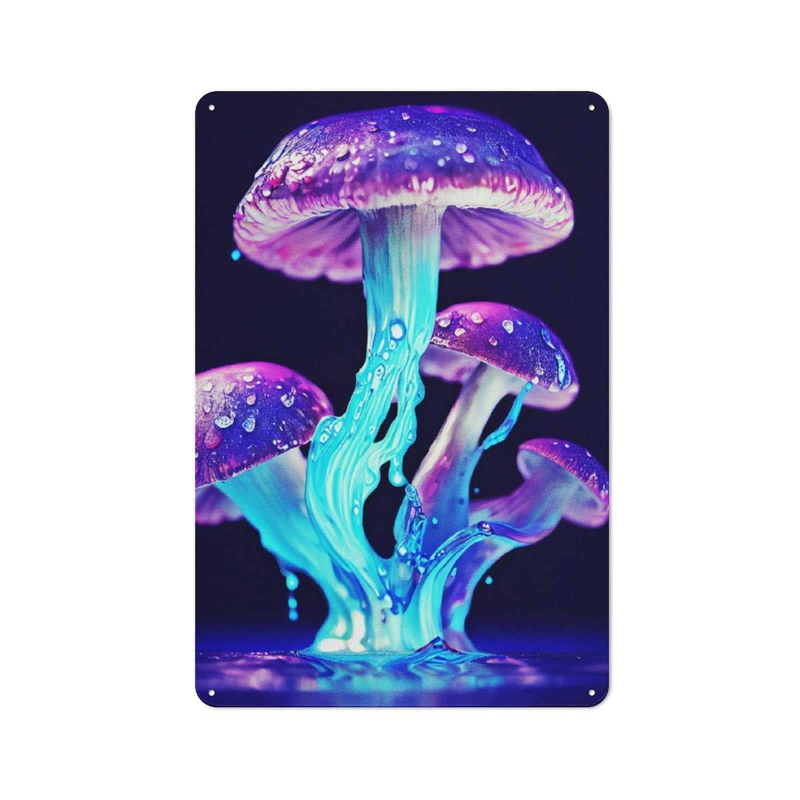 Lamp Mushroom Printed Tin Plaque, Small Wall Accent for Coffee Corner, Diner Or Kitchen Decor, 30x20cm