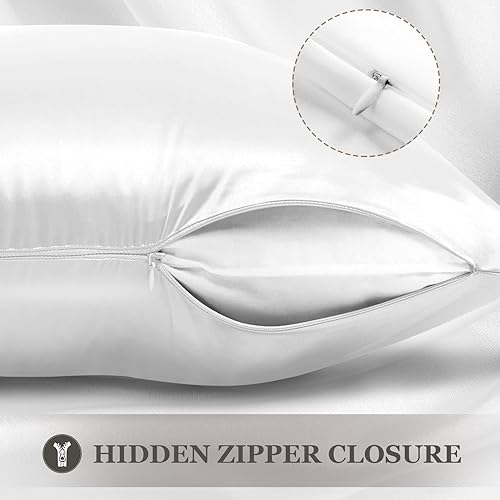 Miniatura 4 de Adubor Juego de 2 fundas de almohada de seda para cabello y piel con cremallera oculta, ambos lados 23 Momme (Blanco, Stabdard 20 x 26 pulgadas)
