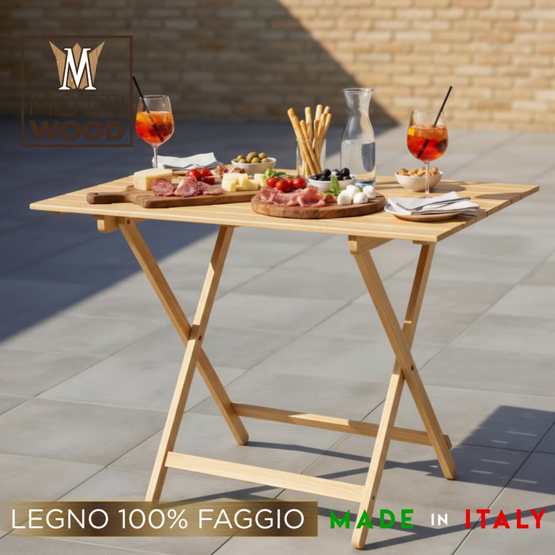 Mesa Plegable, Tablero Plegable, Ahorra Espacio, 75 x 60 x 80 cm, Madera de Haya, Interior y Exterior