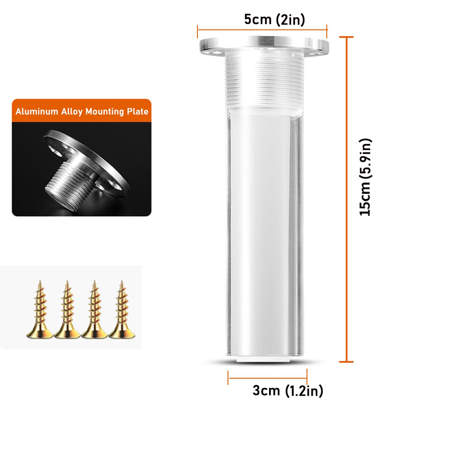 Piedini per Mobili Regolabili,Set di 4 Gambe per Divano in Acrilico Trasparente,Piedi di Ricambio per Armadio Letto Base Tavolo Mobili,con Piastra di Montaggio e Viti (Transparent,15cm)