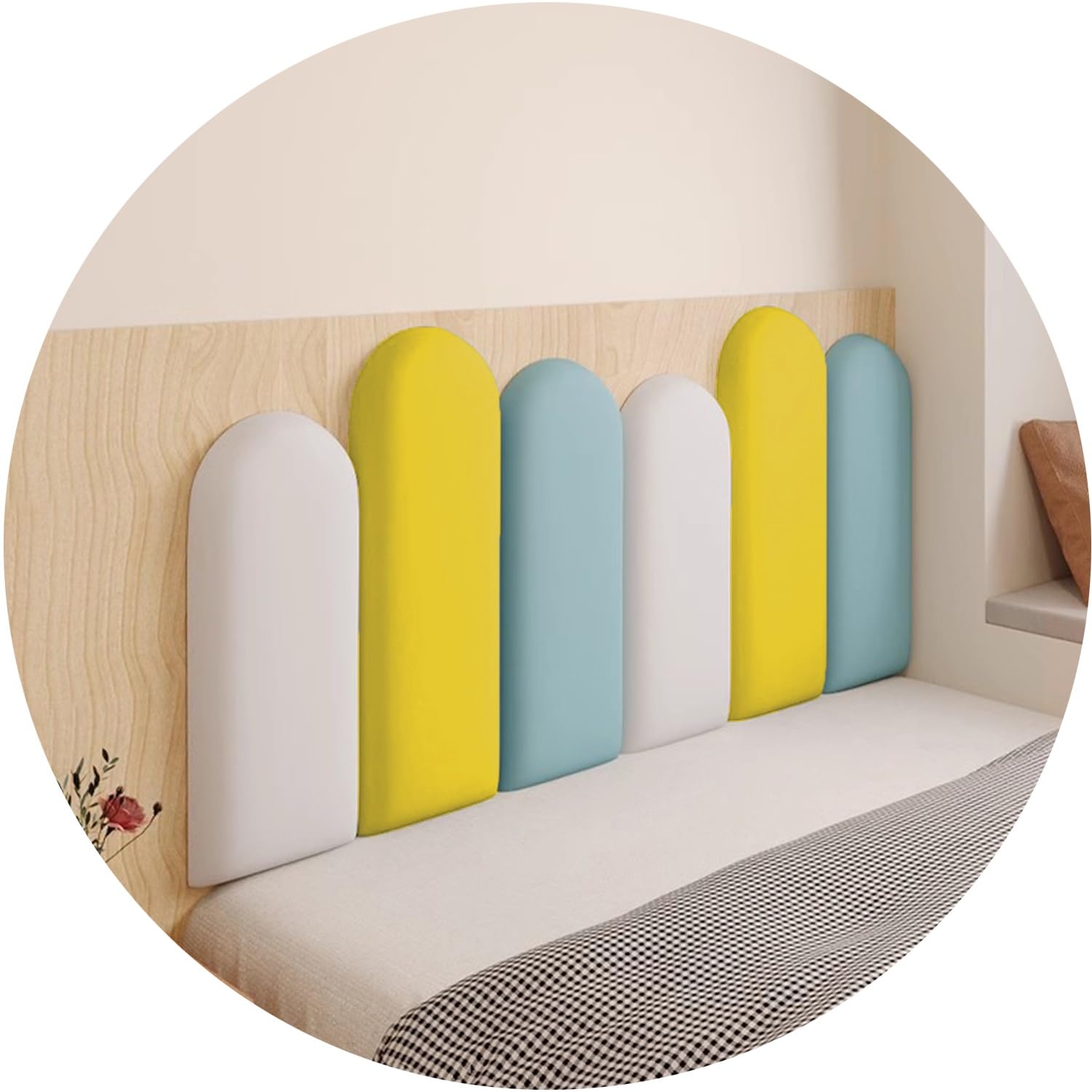 Tête de lit autocollante, Protection Murale Anti-Collision, Panneaux muraux rembourrés Auto-adhésifs pour Chambres, Salons et Chambres d'enfants (Multicolore - 08, 150 x 55 cm)