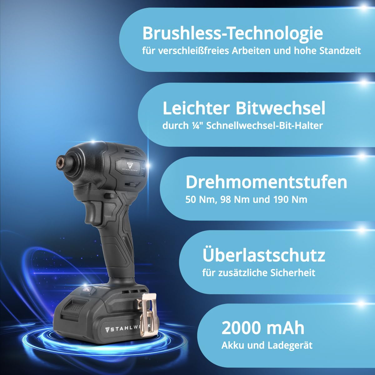 STAHLWERK Akku-Drehschlagschrauber (ADS-190 ST) 20 V, 190 Nm, Brushless