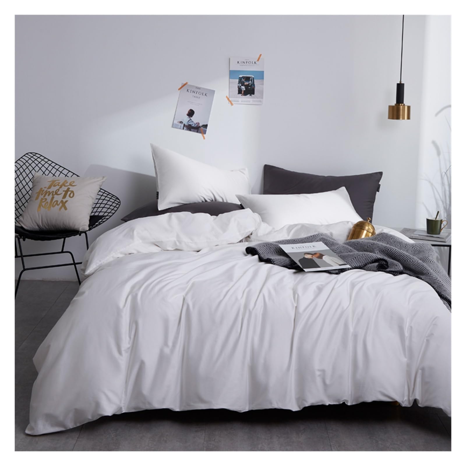 Couette de coton ensemble de lit 4 pièces microfibre lavée literie douce unie