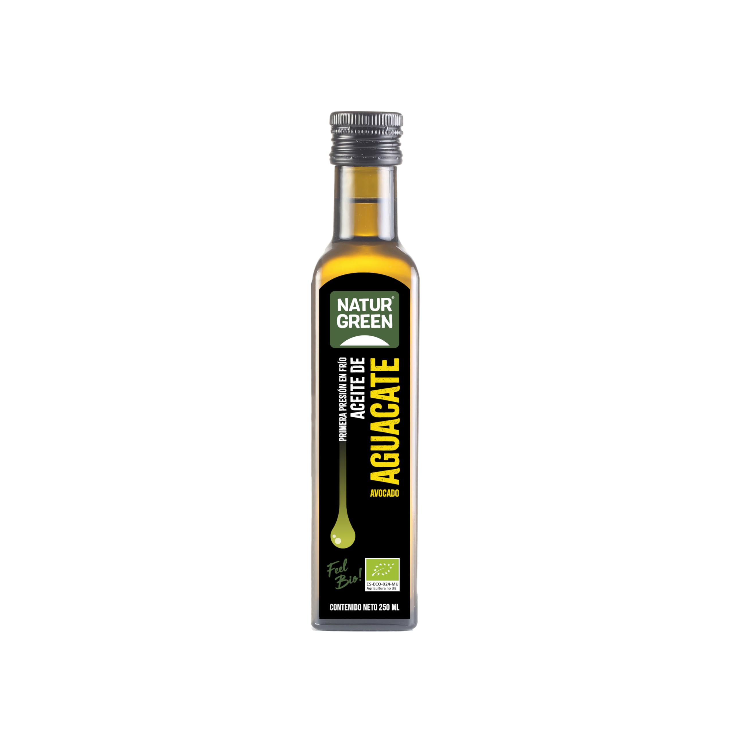 NaturGreen - Aceite de Aguacate Bio 250 ml, Vegetal y Natural, Primera Presión en Frío, Rico en Ácidos Grasos Saludables, Apto para Cocina y Ensaladas