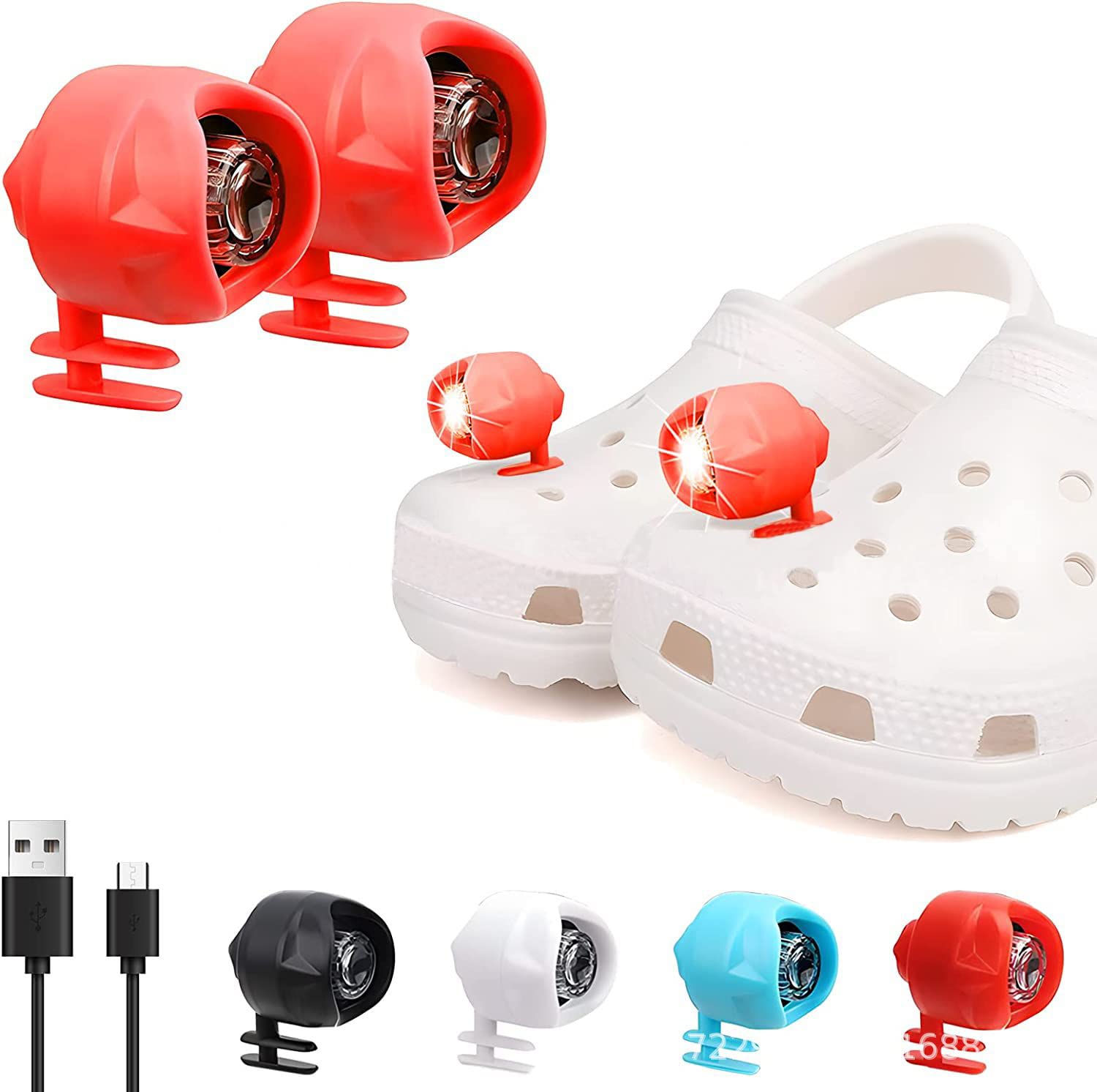 2Pcs Croc Lights, 3 Modes Rechargeable LED Lights for Croc Shoes with IPX5 Waterproof, Used for Walking, Cycling and Running at Night (RED)