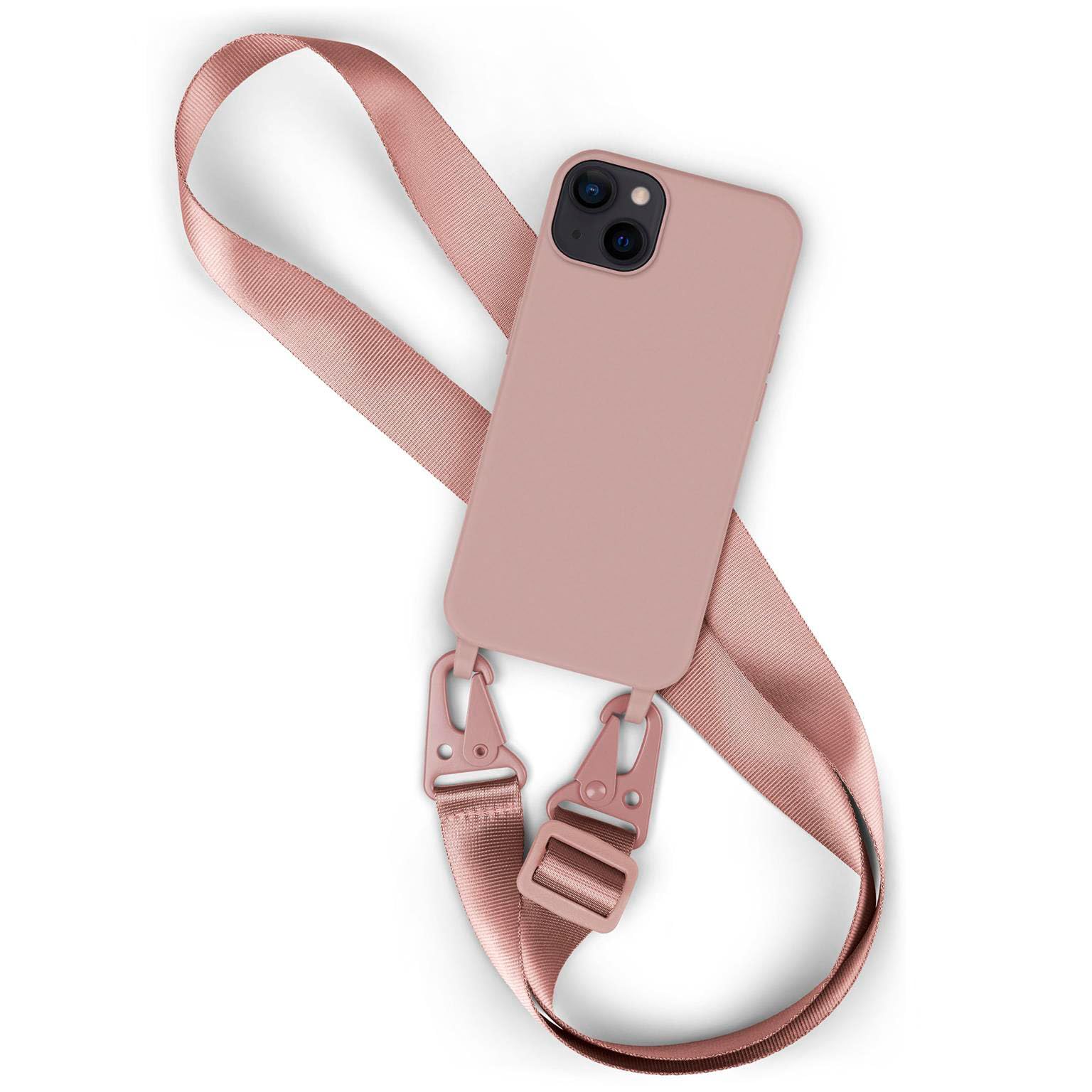 moex Hover Cover do iPhone 14 łańcuszek na telefon komórkowy z szerokim paskiem, etui z paskiem do zawieszenia, zdejmowany nylonowy łańcuszek z karabińczykiem, stylowy i bardzo wytrzymały – brudny róż