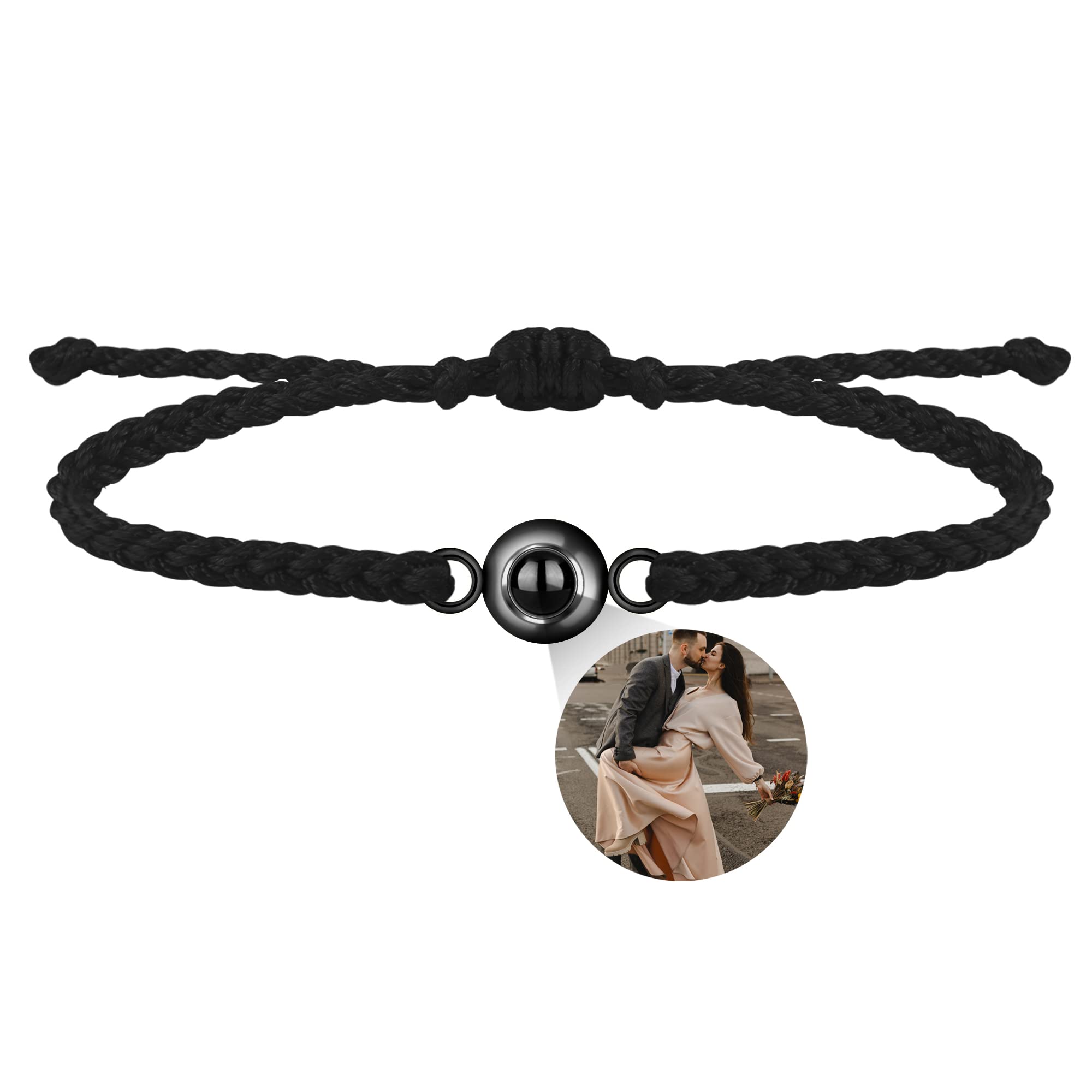 Nergaebe Pulsera personalizada con foto para hombres mujeres Pulseras personalizadas con foto en círculo con foto en el interior Pulsera trenzada ajustable para niñas y niños