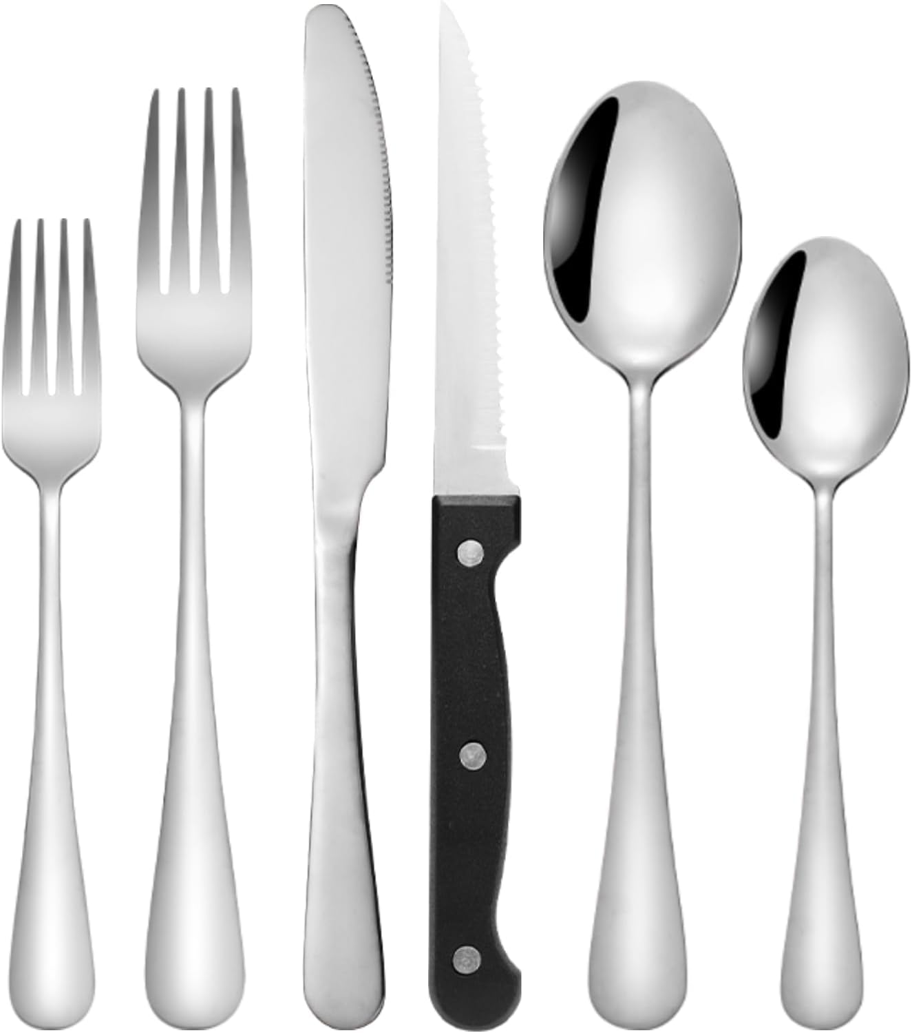 24 piece luxury stainless steel silverware set with steak knife service, mirror polished tableware set, suitable for home and restaurant, dishwasher washable