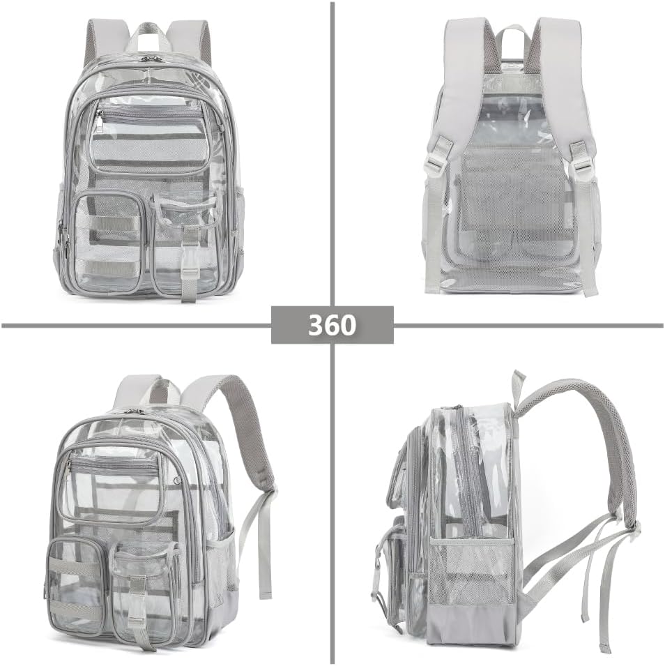 Clear Backpack for School Girls Boys Heavy Duty Transparent Backpack with Multiple Pockets, Lightweight PVC See Through Bookbag for Students-Grey - Image 7