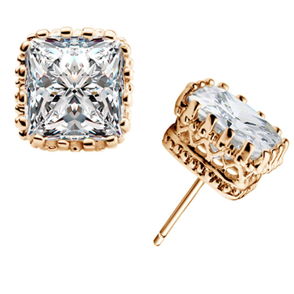 YAZILINDWhite Gold Plated Claw 6mm Square Gemstone CZ Ear Stud Earrings