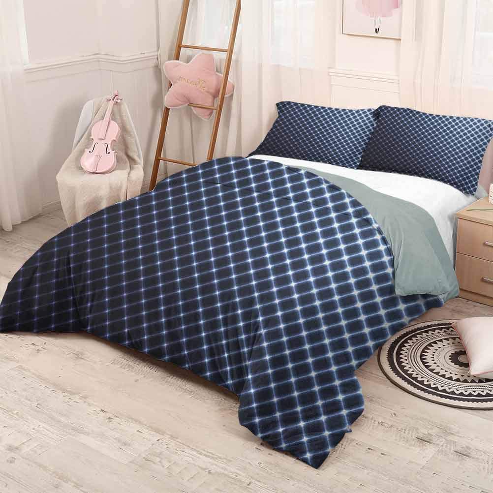 prunushome Dark Blue 3-Piece Quilt Set Diagonal Checkered Pattern Halftone Technology Inspired Modern Futuristic Light-Weight Dark Blue White 90x90in/20x30inx2