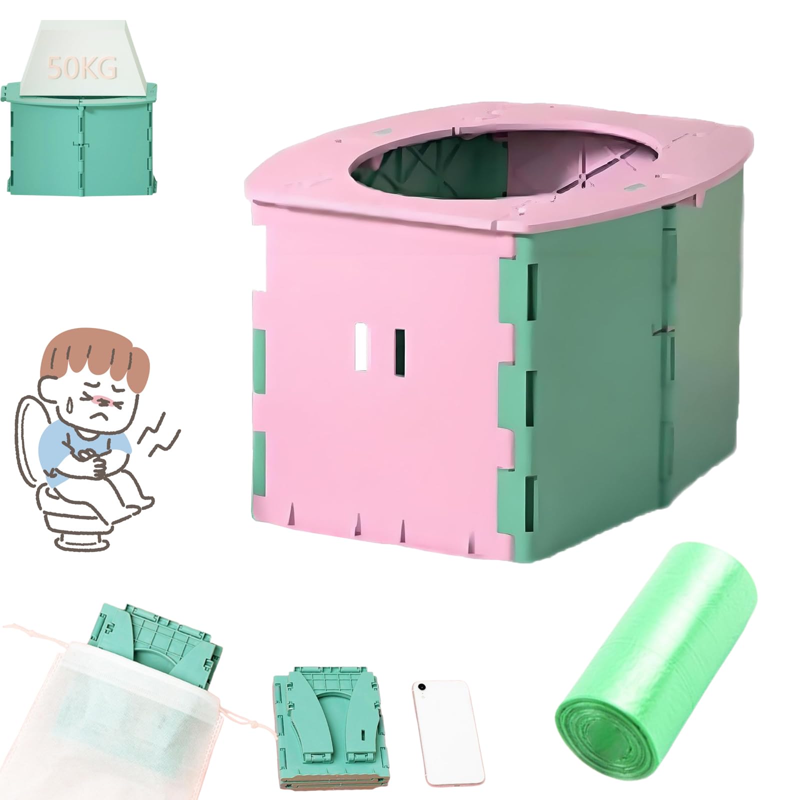 Baby Whisper Co Travel Potty, Foldable Potty Seat for Toddler Travel, Reusable Portable Potty Training Toilet Seat with Cleaning Bags, Collapsible