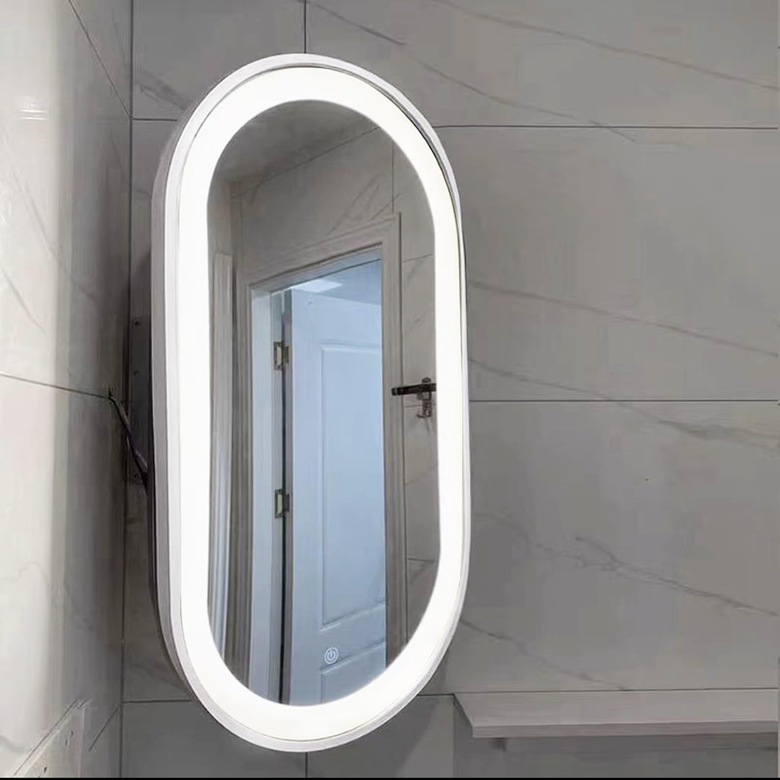 BKSXSOP Rotatable LED Wall-Mounted Corner Mirror, Dimmable Makeup Mirror with 3 Color Options, HD Explosion-Proof Glass, Aluminium Alloy Frame, Available in 30X60cm, 40X80cm, 50X100cm