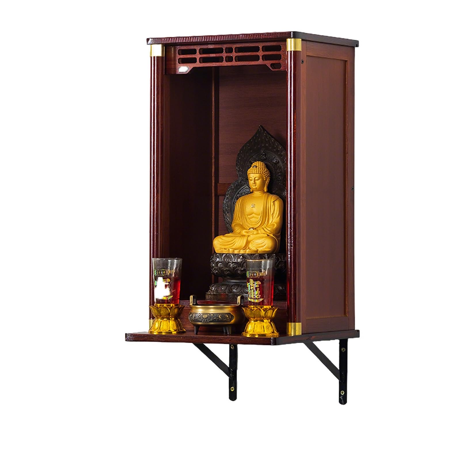 Estante De Altar Pared O De Sobremesa - Altar De Meditación Soporte Oración De Bambú Artesanal para Estatua Buda, Quemador Incienso Y Decoración Espiritual(35CM/13.77")
