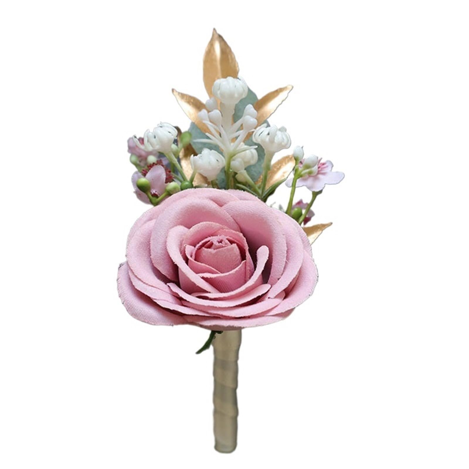 GHHZML Boutonniere Light Pink Rose Flower Corsage & Wristlet - Perfect For Brides, Groomsmen, And Wedding Decorations