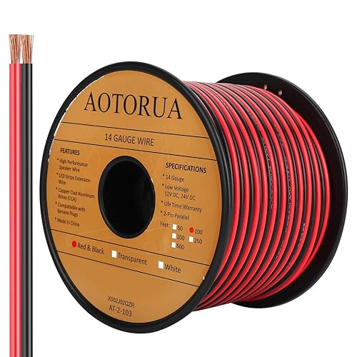 AOTORUA Cable eléctrico de conexión de cable rojo y negro de calibre 142 de 100 pies cable eléctrico de 14 AWG 2 conductores 2 colores cable de AOTORUA Cable eléctrico de conexión de cable rojo y negro de calibre 142 de 100 pies cable eléctrico de 14 AWG 2 conductores 2 colores cable de