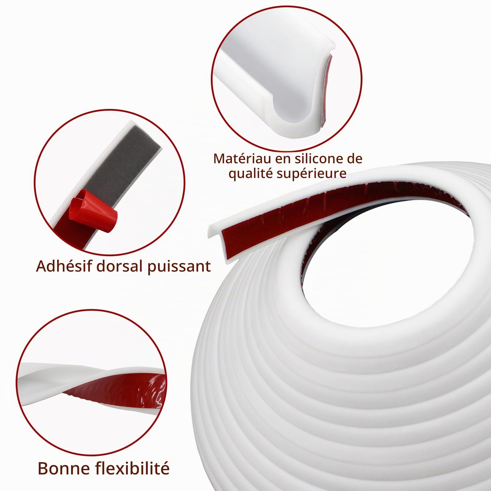 Gouttière Camping Car - 5 mètres de Bande de Caoutchouc Pour Gouttières - Bande de Protection en PVC - Déflecteur d'eau de pluie en forme de J - Autocollante Pour Portes et Gouttières (blanc)