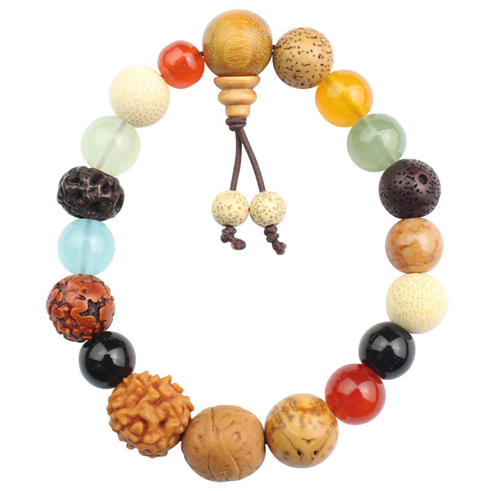LLXYWJ 18 Arten von Perlen, elastisches Seil, Unisex-Armbänder, verstellbar, natürliche Bodhi-Samen-Armbänder, Schmuck, Geschenk