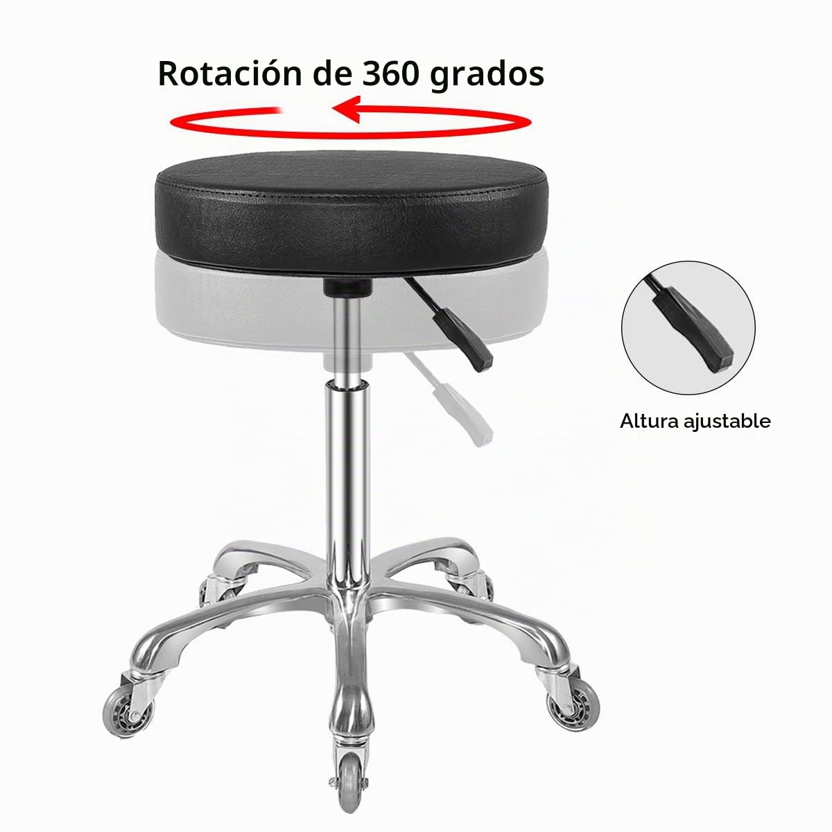 Ainilaily Taburete giratorio con ruedas, taburete hidráulico resistente para masaje, para tienda, guitarra, laboratorio, tatuaje, banco de trabajo, silla giratoria ajustable (negro)