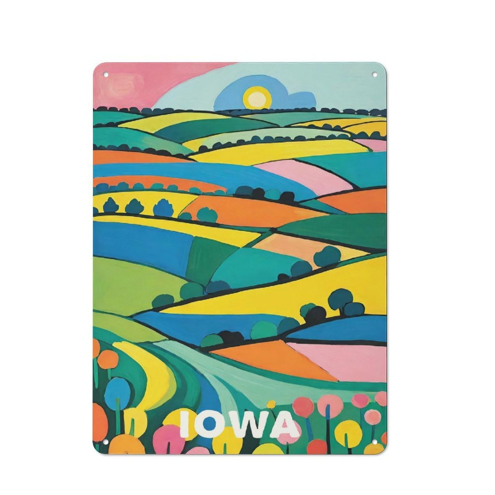Junmoney Style-22 Iowa Print Travel Decorative Metal Plaque 40X30cm, Shop Front Style Bistro Wall Plaque For Tea Room, Shop Wall Or Breakfast Area