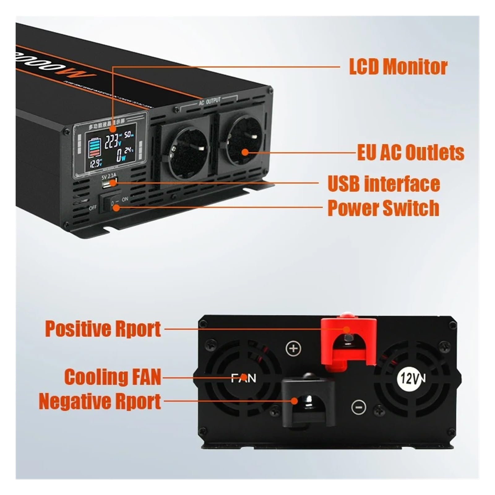 Inversor Corriente Convertidor Banco Energía Portátil E Inversor Solar Onda Sinusoidal Pura CC 12 V 24 V A CA 220 V 8000 W 6000 W 5000 W 4000 W 3000 W Convertidor(12V,4000W)