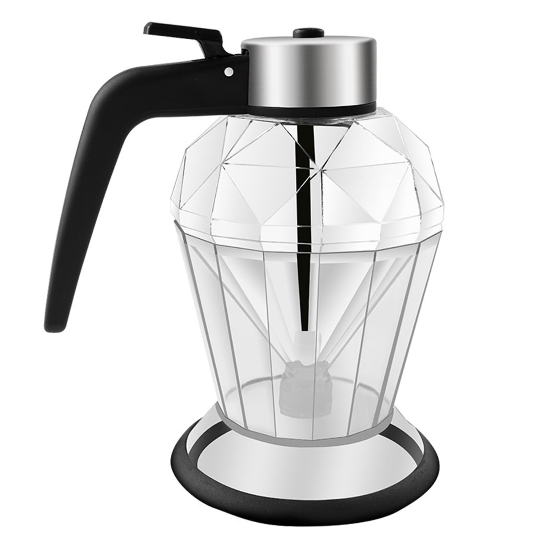 CUCUFA Glass Honey Dispenser No Drip with Stand, 200ml Clear Honey Jar, Press-Type Syrup Dispenser Honey Pot with Handle for Kitchen Tool, Glass Honey Dispenser