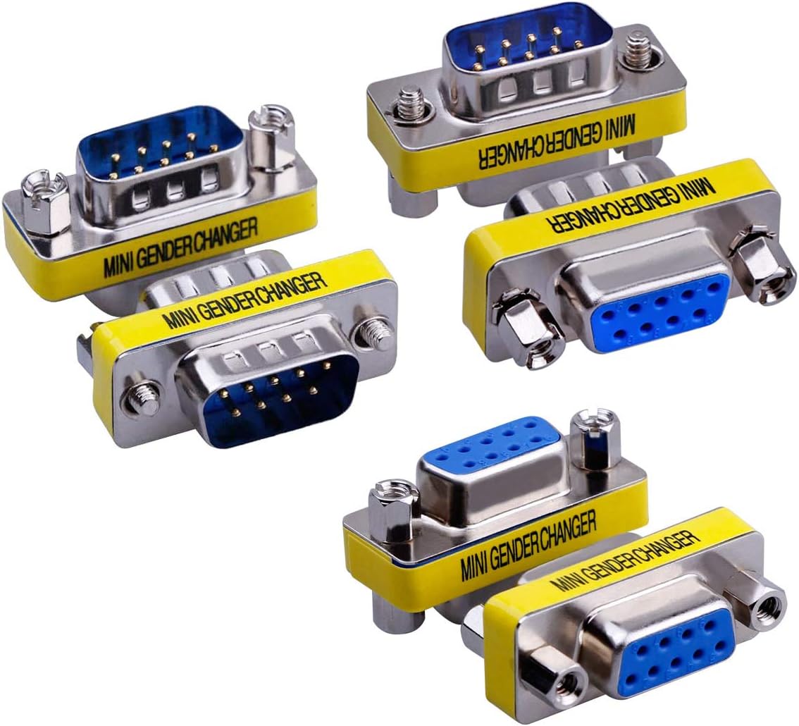 6-Pack RS232 9 Pin Serial Adapter DB9 Female to Female Coupler DB9 Female to Male Connector Male to Male Mini Gender Changer