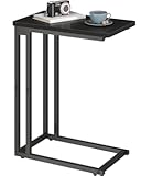 Yusong C Shaped End Table - Slide Under Sofa Couch Bed, Small Table for Small Spaces, Skinny Overbed, Coffee Drink Snack Table for Living Room, Black Oak