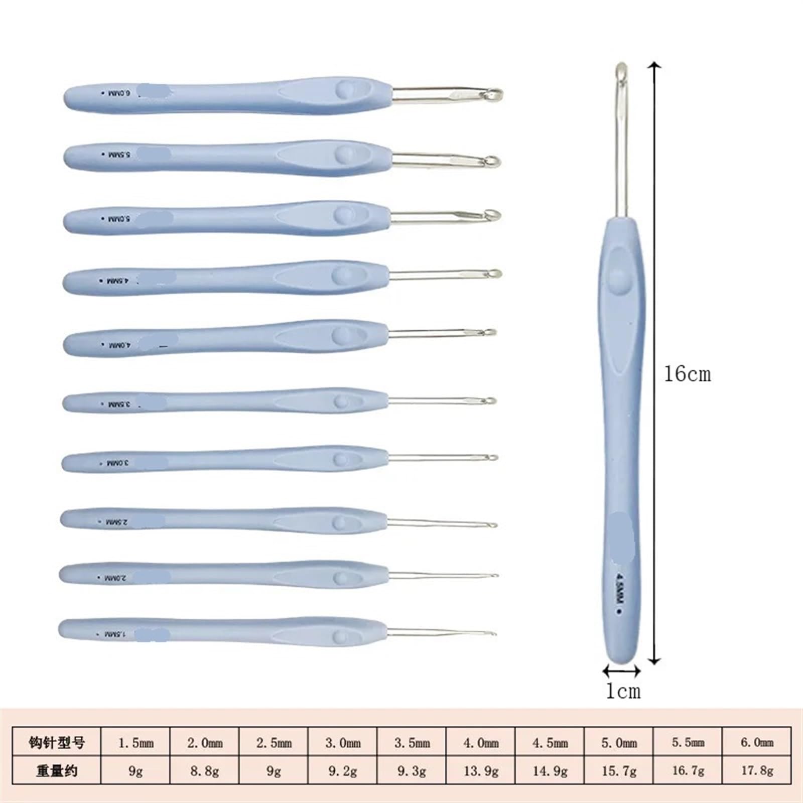 Ganchillo Set Gancho de Crochet de 1,5 a 6,0 mm, Mango Suave de TPR, Gancho de Aluminio, Agujas Lisas, Herramienta for Tejer a Mano, Accesorios de Costura DIY