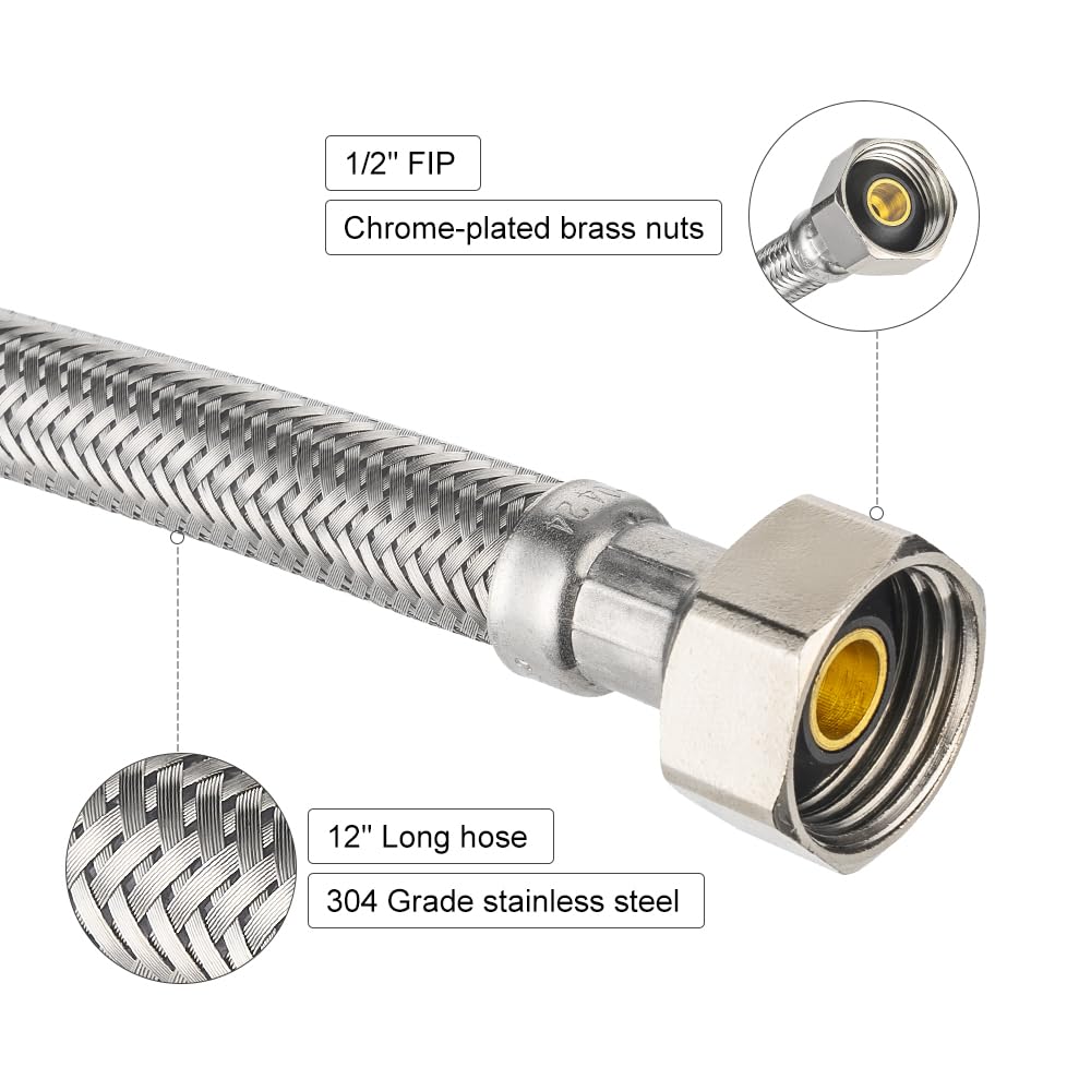 EFIELD - Paquete de 10 Latiguillos Manguera Grifo Lavabo de 12 pulgadas de longitud, Líneas de Suministro de Grifo de 1/2 pulgada FIP x 3/8 pulgadas, Trenzada de Acero Inoxidable
