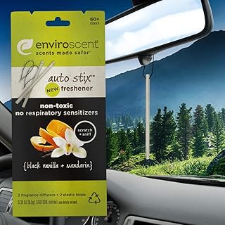 Enviroscent Non-Toxic Hanging Car Air Freshener (Black Vanilla + Mandarin) 3 Pack with 6 Auto Stix | Diffusers with Essent...