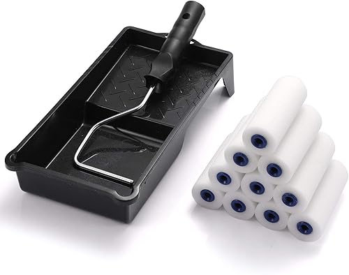 Miniatura 3 de Rodillo de pintura de espuma, marco de rodillo con mini cubierta de rodillo de pintura de 4 pulgadas con extremos cubiertos de espuma, juego de