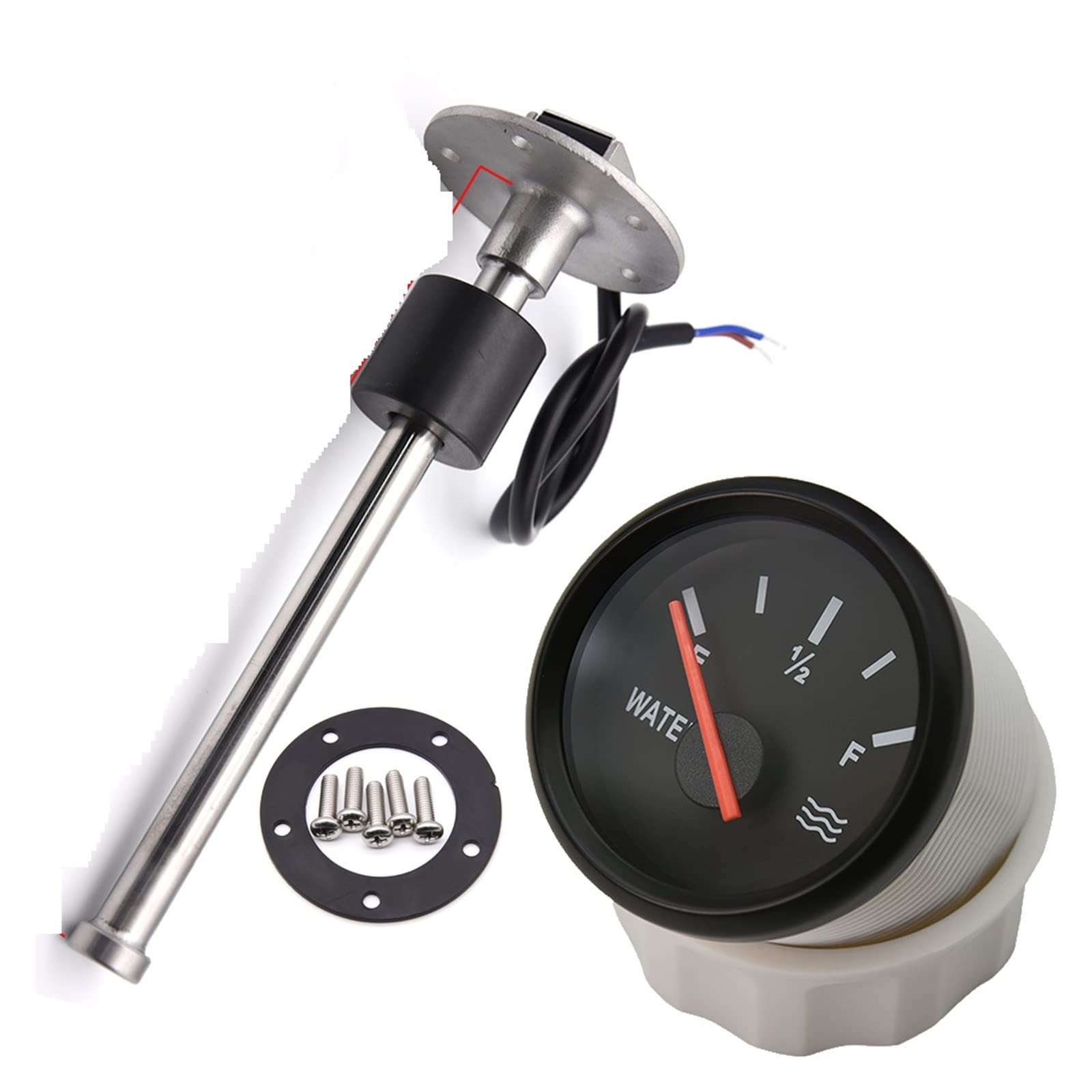 Jauge cuve fioul, Jauge de niveau d'eau à lumière rouge de 52 mm avec indicateur de niveau de réservoir d'eau 100 mm 200 mm 250 mm 400 mm unité d'expéditeur d'eau for bateau de voiture 12 V/24 V, pou