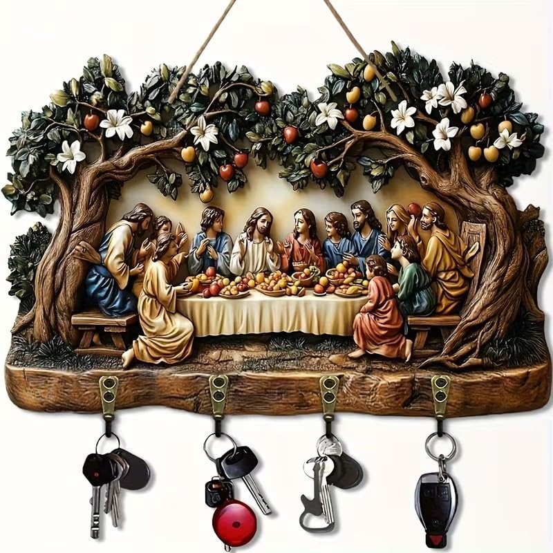 Flat Wooden Jesus the Last Supper Wall Art Decor Key Holder Wall Mount 2D - image 5