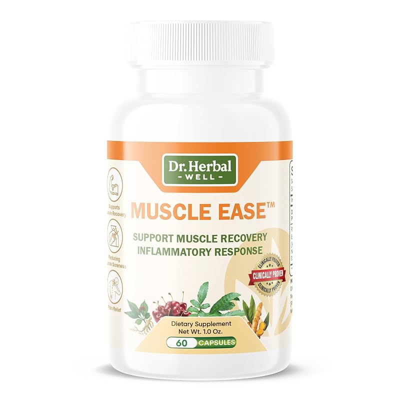 DR. HERBAL WELL Muscle Ease Suplemento Fitoterápico para Recuperação Muscular com Rhizoma Rodgersiae, Curcumae Longae, Cereja Azeda e Notoginseng Radix Rhizoma, 60 cápsulas
