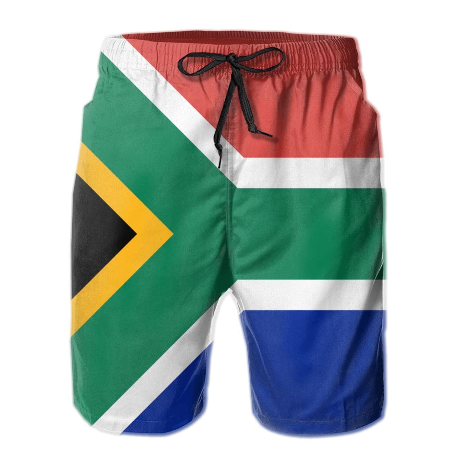 JUZGTSIT Swim Shorts Mens South African Flag Swim Trunks Quick Dry Summer Surf Beach Shorts with Pocket Drawstring Black