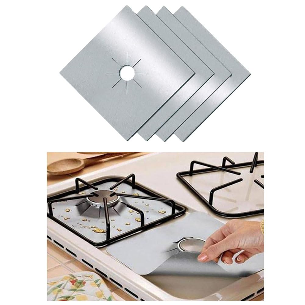 Tyasdery Gas Stove Burner Covers Mat, Protection Mat 6Pcs Reusable Cooking Kitchen Non-Stick Gas Range Protectors, Silver