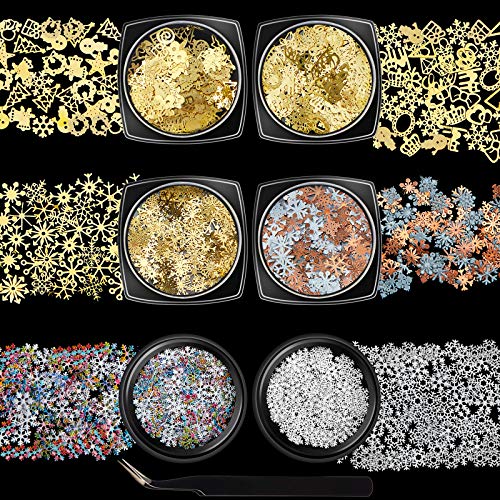 6 Boxes Snowflakes Nail Sequins Snowflakes Nail Glitter Stickers 3D Nail Art Snowflakes Confetti Colorful with Tweezers for Women Christmas Nail Decal Decorations Accessories