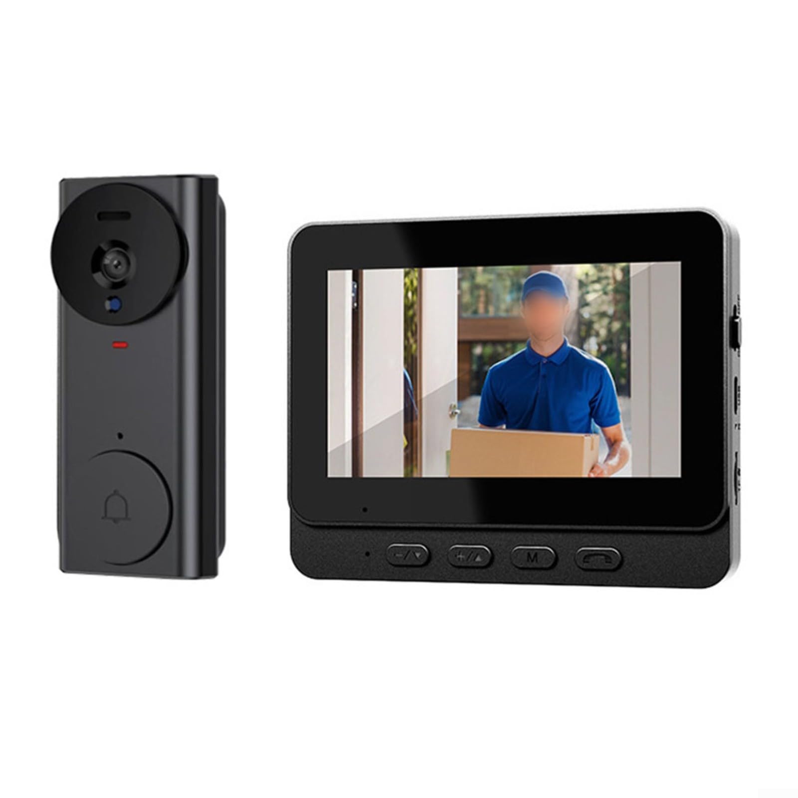 Intercomunicador inalámbrico con video timbre con pantalla de 4.3 pulgadas, conexión 2.4G, audio bidireccional, cámara de visión gran angular de 130°, batería recargable de 1500mAh, monitor interior