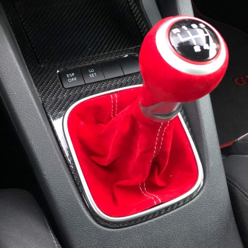 6 Speed Car Gear Shift Knob Gaitor Boot Red Suede Leather Dustproof Cover for VW Golf 5 Golf 6 MK5 MK6 R32 GTI 2004-2009 (6 Speed)