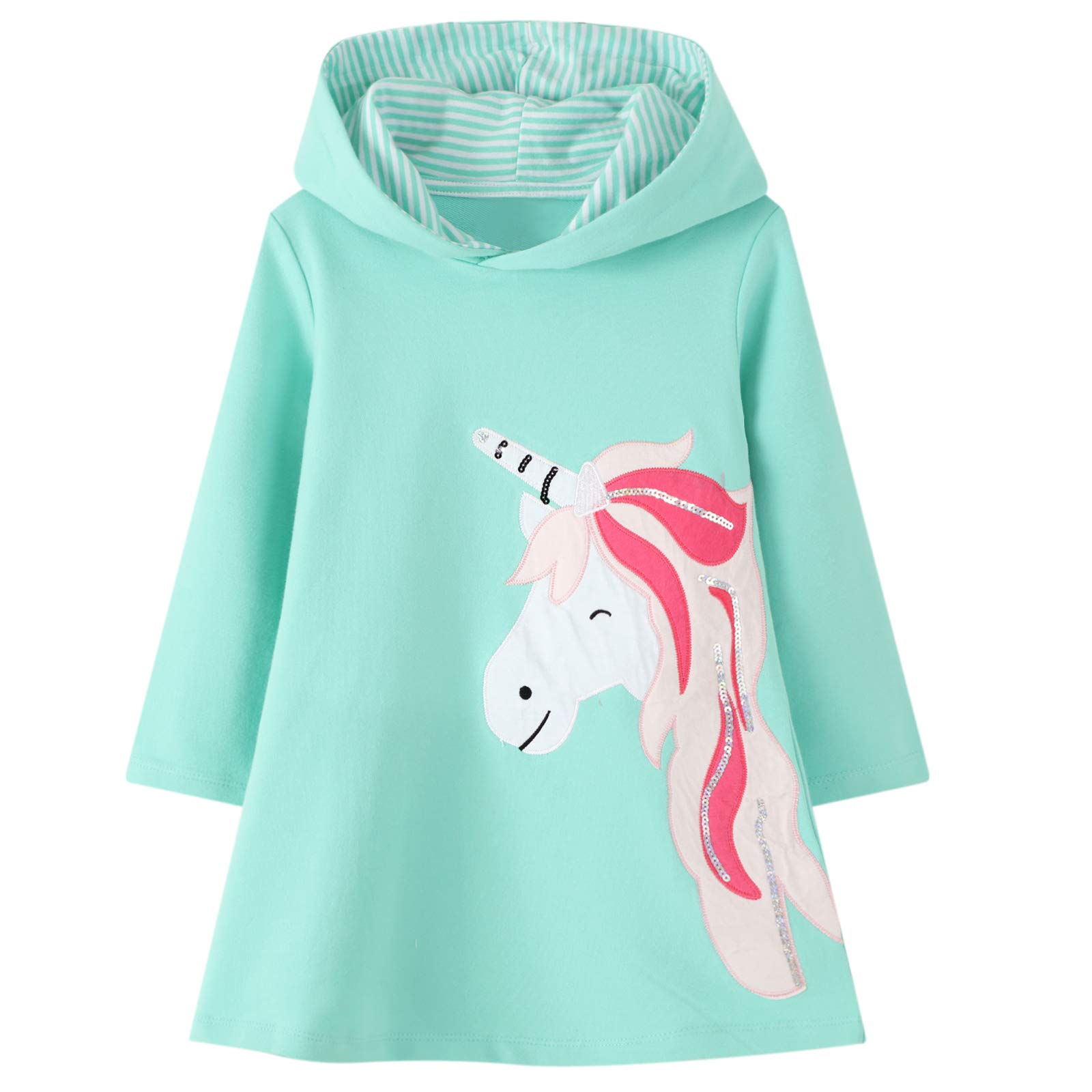 JinBei Vestidos con Capucha Niñas Largo Túnica Pullover Tops Manga Larga Algodón Suéter Casual Otoño Sudadera con Capucha 2 3 4 5 6 7 años