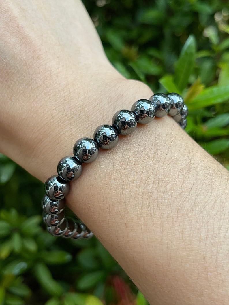 LKBEADS Naturalna hematyt 8 mm rondelle smooth 7 cali półprecyzyjne koraliki bransoletka z koralikami dla mężczyzn i kobiet, uzdrawiająca, kryształowa, rozciągliwa, bransoletka z koralikami, uniseks,