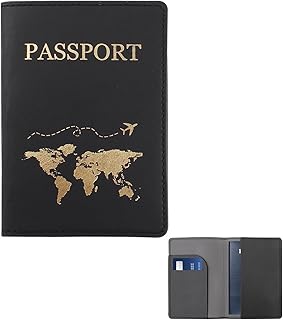 FuninCrea Protege Passeport, Pochette Passeport pour Hommes et Femmes, Porte Passeport en Cuir PU Fonctionnel Multiples, Portefeuille Passeport Voyage Accessoires Organisateur de Documents (Noir)