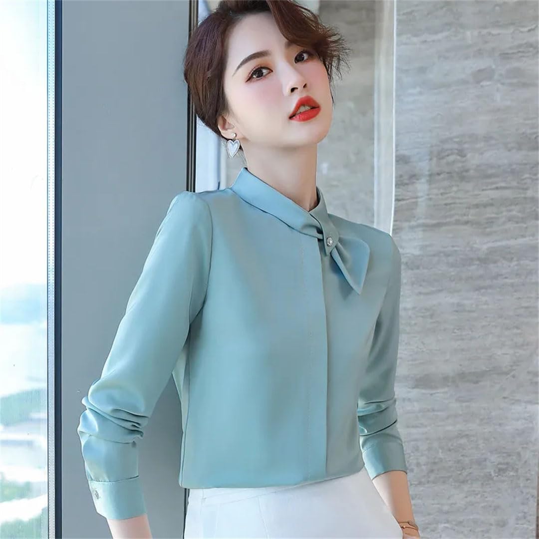 Blusa de satén de manga larga para mujer, blusa formal de trabajo para oficina