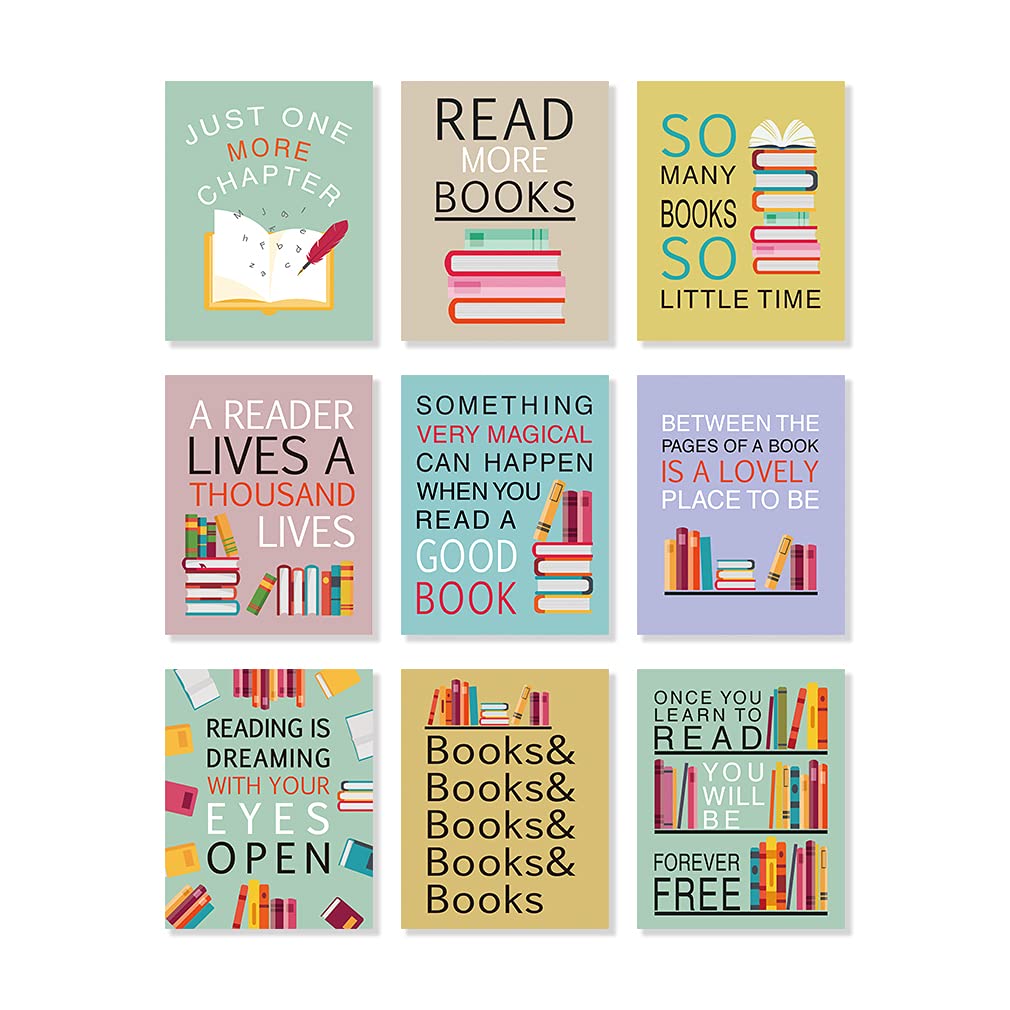 CHDITB Unframed Colorful Art Print Motivational Quote Read More Books Wall Art Painting,Set of 9 (8"x10") Canvas Watercolor Cartoon Inspirational Saying Poster for Classroom Kids Room Nursery Decor
