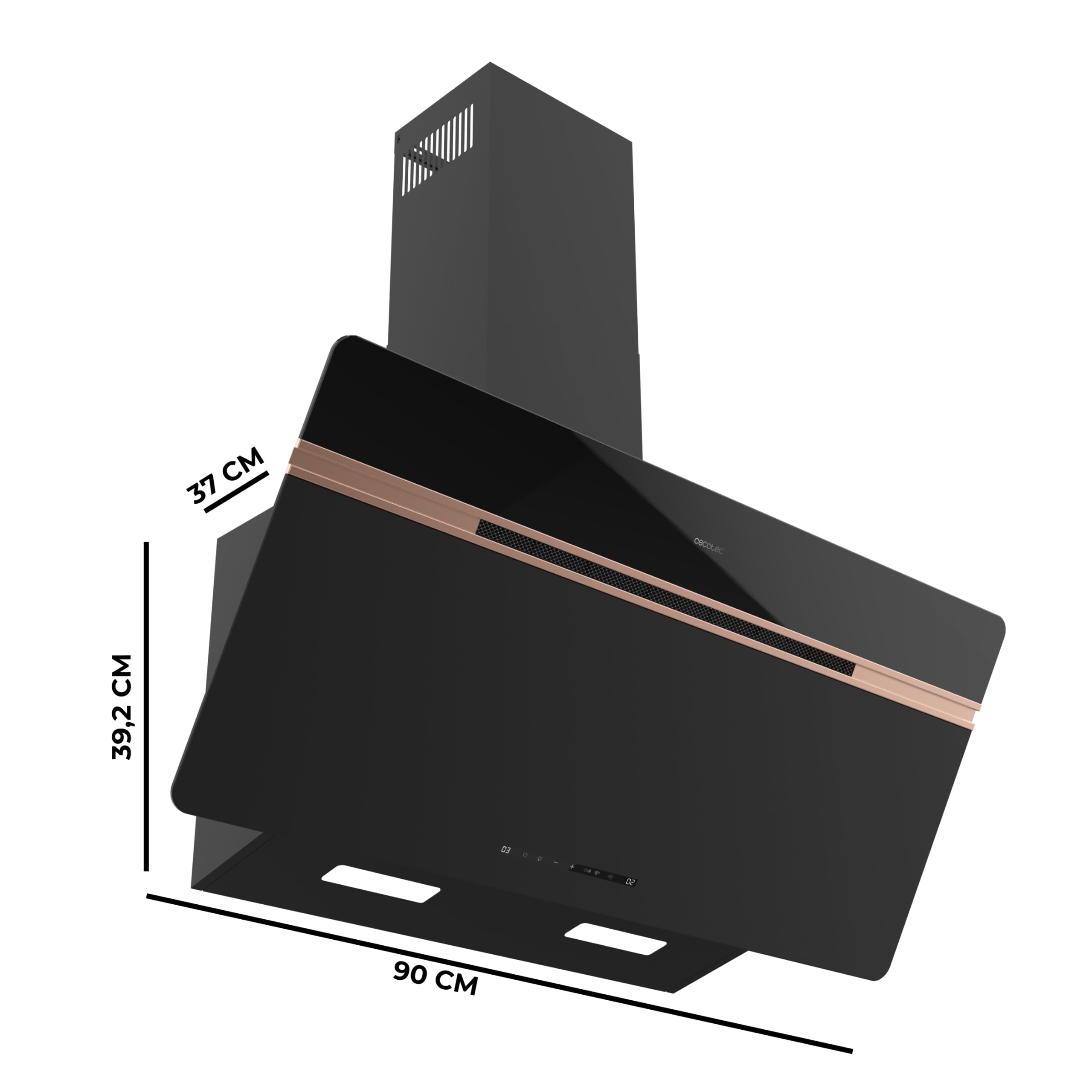 Cecotec Bolero Flux DT 907500 Matt Black A+++ Decorative Cooker Hood 90 cm Matt and Glossy Glass with Copper Details, Suction 717.2 m³/h, Booster Function, Aluminium Filters, Class A+++ — view 2