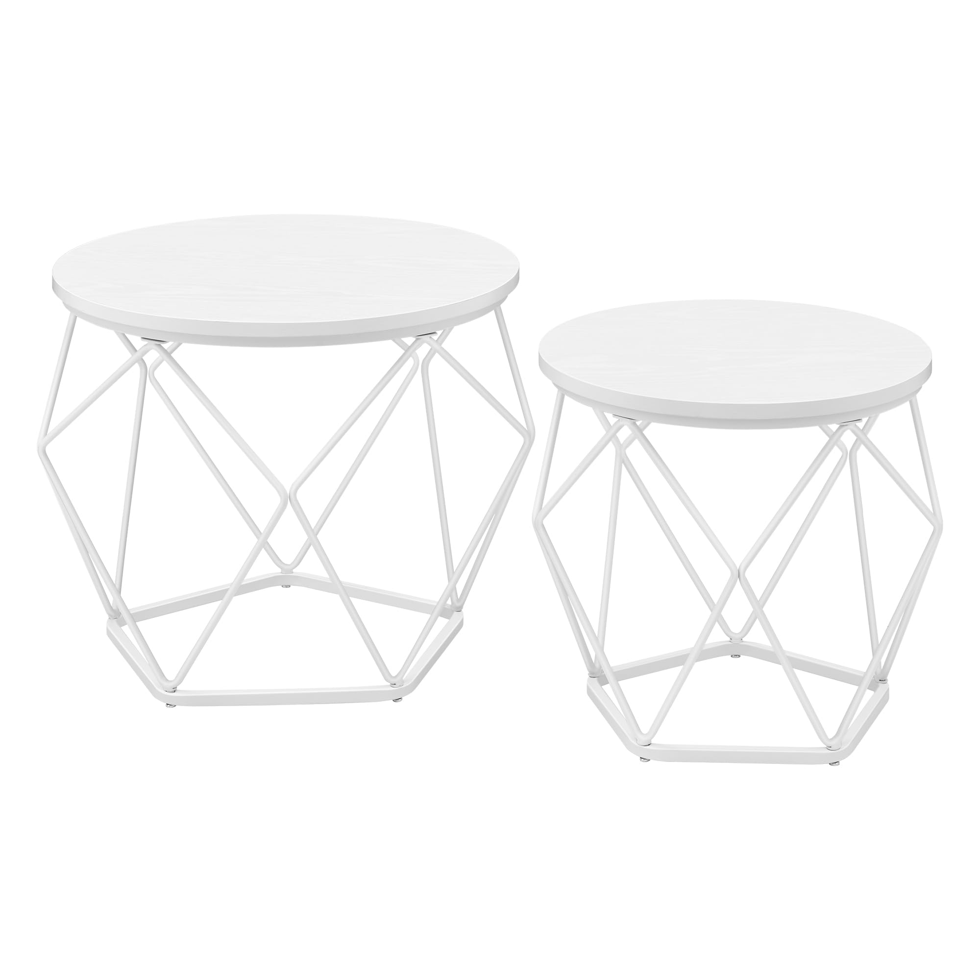 VASAGLE Round Coffee Table, Set of 2, Side Table, Sofa End Table, Modern Style, Removable Top, Steel Frame, for Living Room, Snow White and Cloud White LET040W46The Forest Stewardship Council