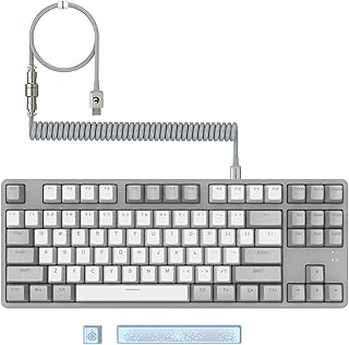 MAMBASNAKE AK873 Wired Hot Swappable Mechanical Keyboard, Coiled Cable, 22 RGB Backlit, Classic 3 Color PBT Floating Keycaps, 87% Keyboard with Detachable Magnet Cover, Custom DIY Keyboard, TKL